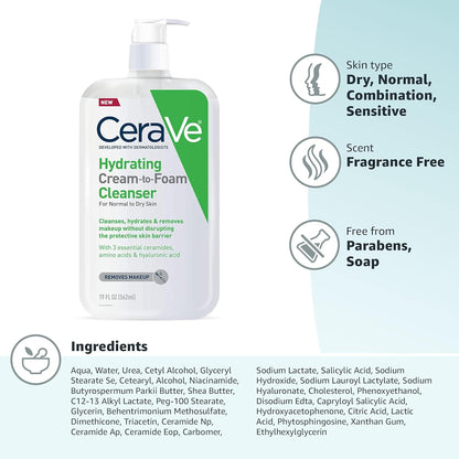 CeraVe Hydrating Cream-to-foam Cleanser For Normal to Dry Skin