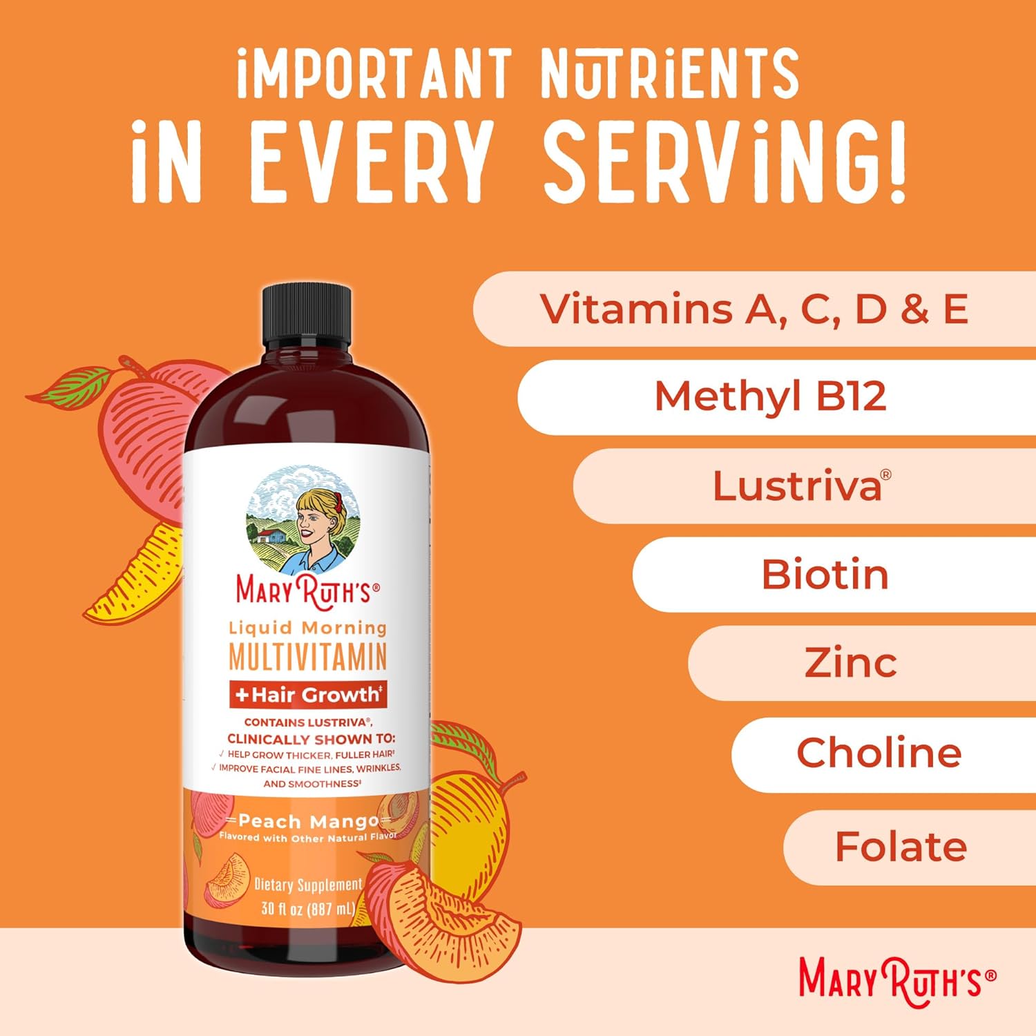 MaryRuth's Liquid Multivitamin + Hair Growth | Clinically Tested for Thicker Hair & Facial Wrink | Ages 18+ | 450 ml