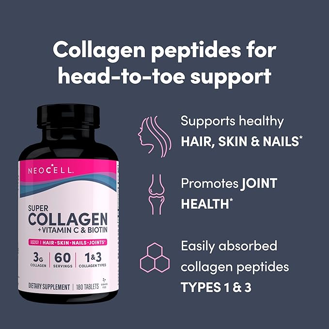 NEOCELL Super Collagen  +Vitamin C & Biotin (For Healthy Skin, Hair, Nails & Joint Support)  180 Tablets