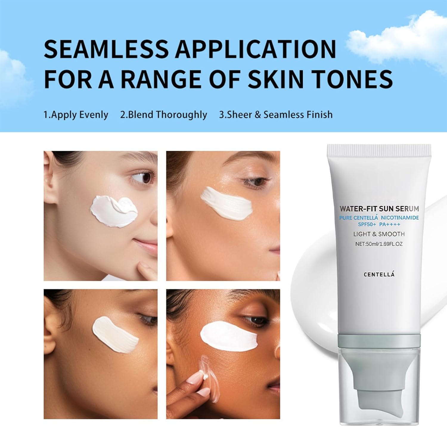 Centella Sunscreen SPF 50, Airy-Light Hyalu Cica Water-Fit Sun Serum, Face Sun Screen Long-Lasting Protection