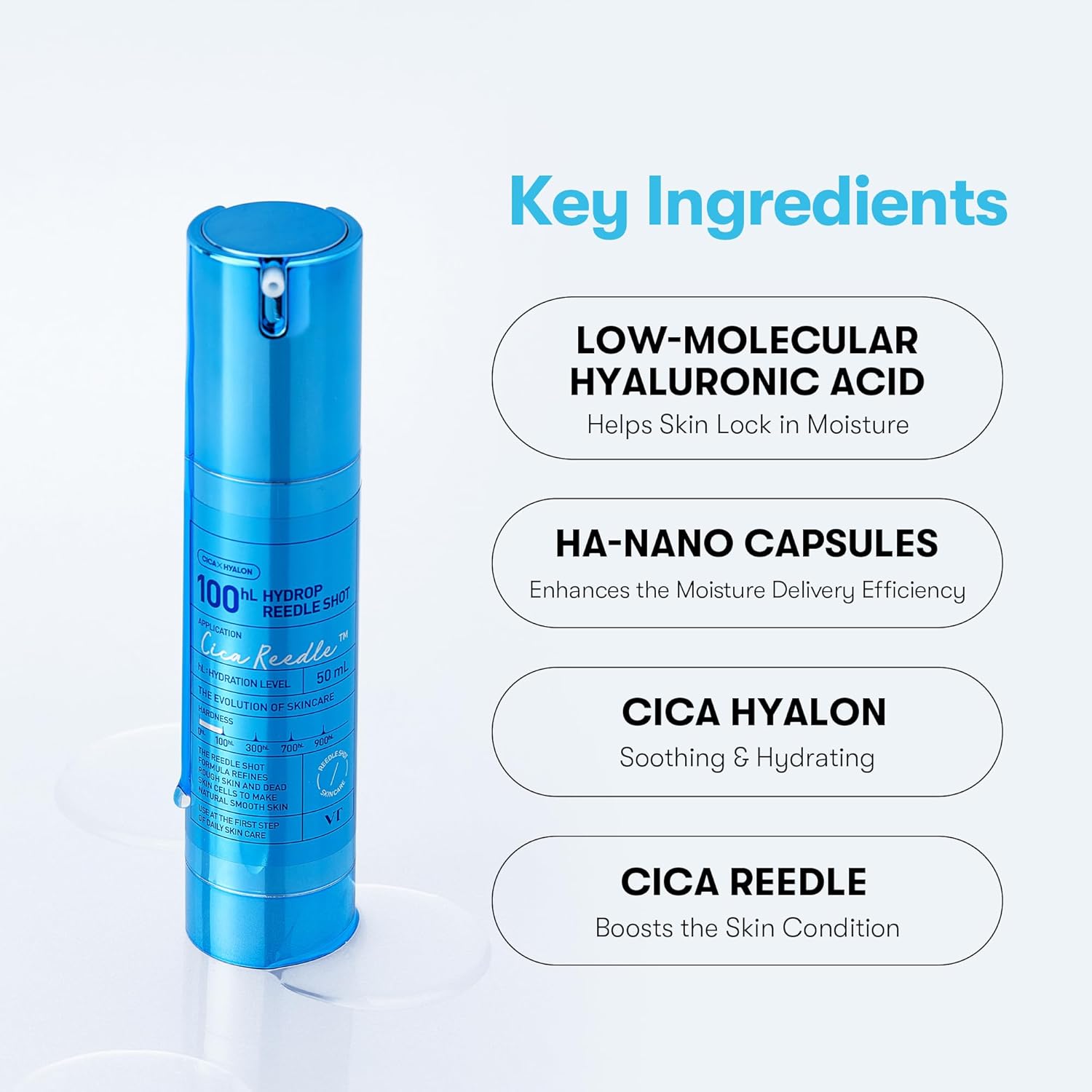 VT COSMETICS Hydrop Reedle Shot 100hL, Hyaluronic Acid Microneedling Serum, (50ml)