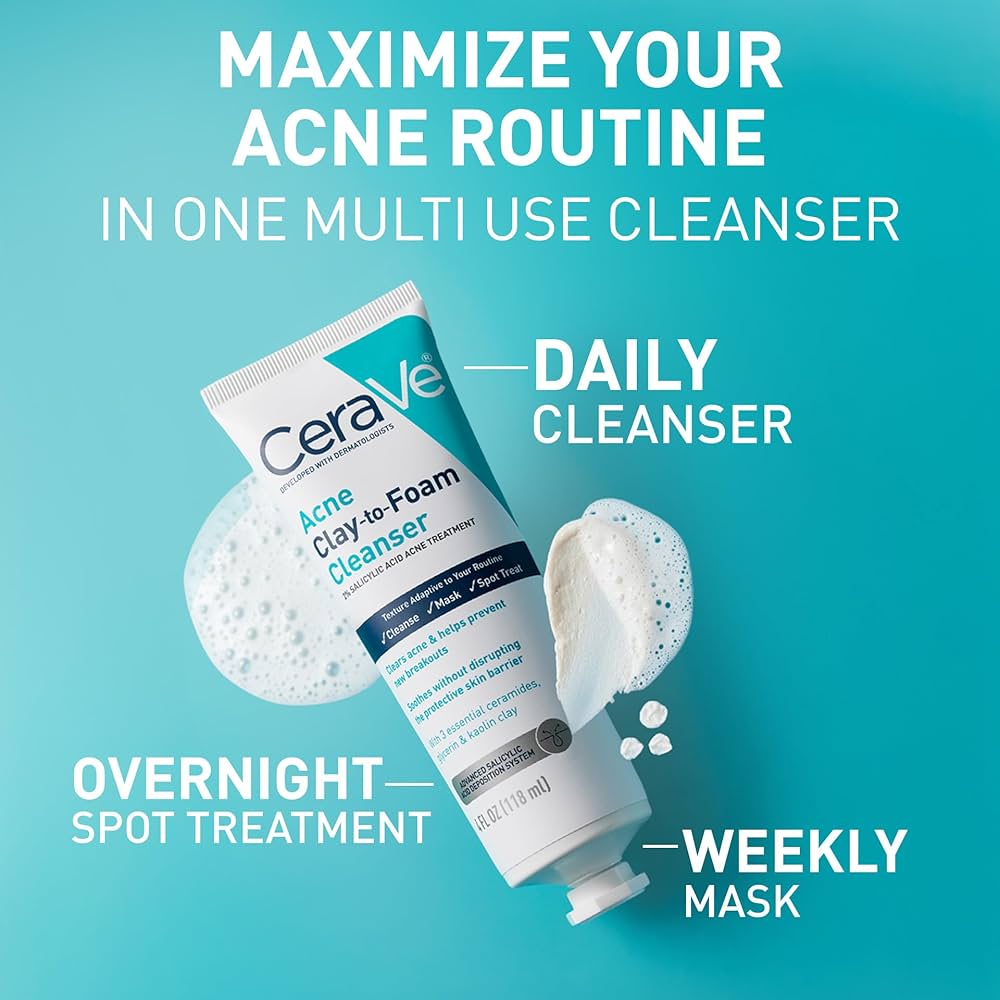 CeraVe Acne Foaming Cream Cleanser, 4% Benzoyl Peroxide Face Wash