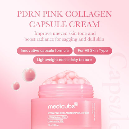 Medicube Salmon DNA PDRN Pink Collagen Capsule Cream – Lightweight Face Moisturizer with Niacinamide for Hydration, Glow & Uneven Skin Tone (1.94 oz)