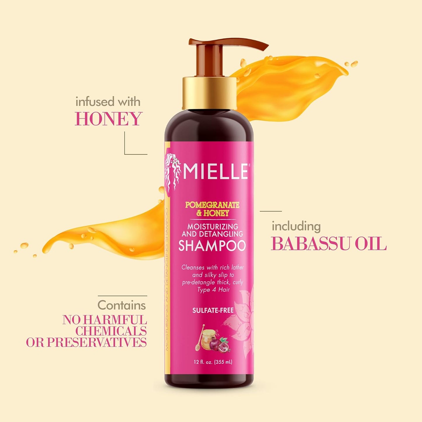 MIELLE Pomegranate & Honey Moisturizing & Detangling Shampoo [Sulfate-Free] 355 ml