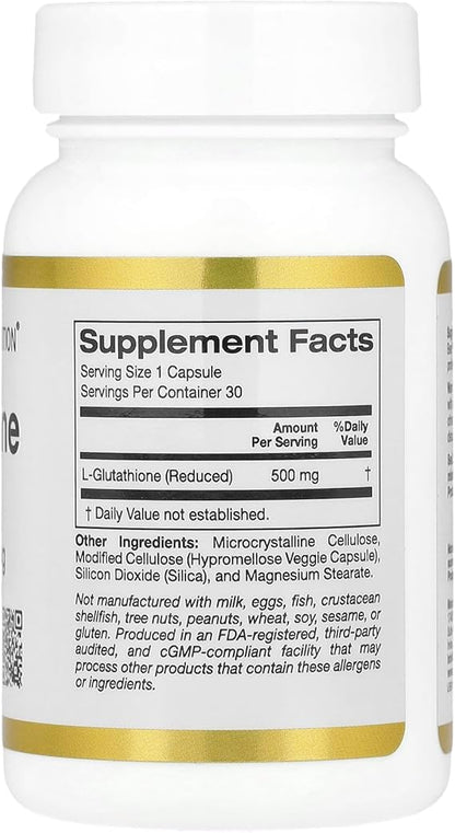 California Gold Nutrition L-Glutathione (Reduced), 500 mg, 30 Veggie Capsules