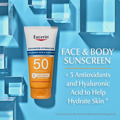 Eucerin Advanced Hydration + Hyaluronic Acid & Humectants Light Weight Sunscreen Lotion 50 Broad Spectrum SPF 50 150ml