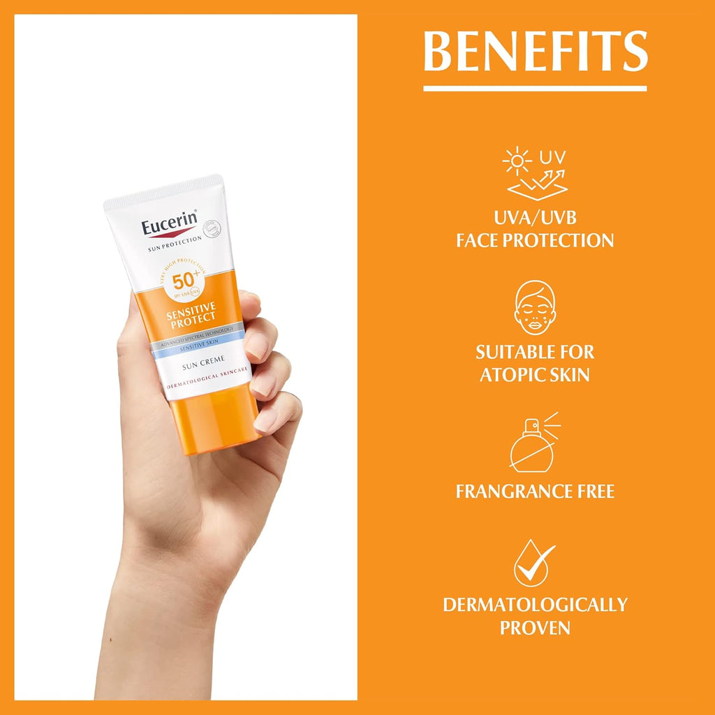 Eucerin Sun Protection 50+ LSF SPF UVB UVA Sensitive Protect Face Sun Cream 50ml
