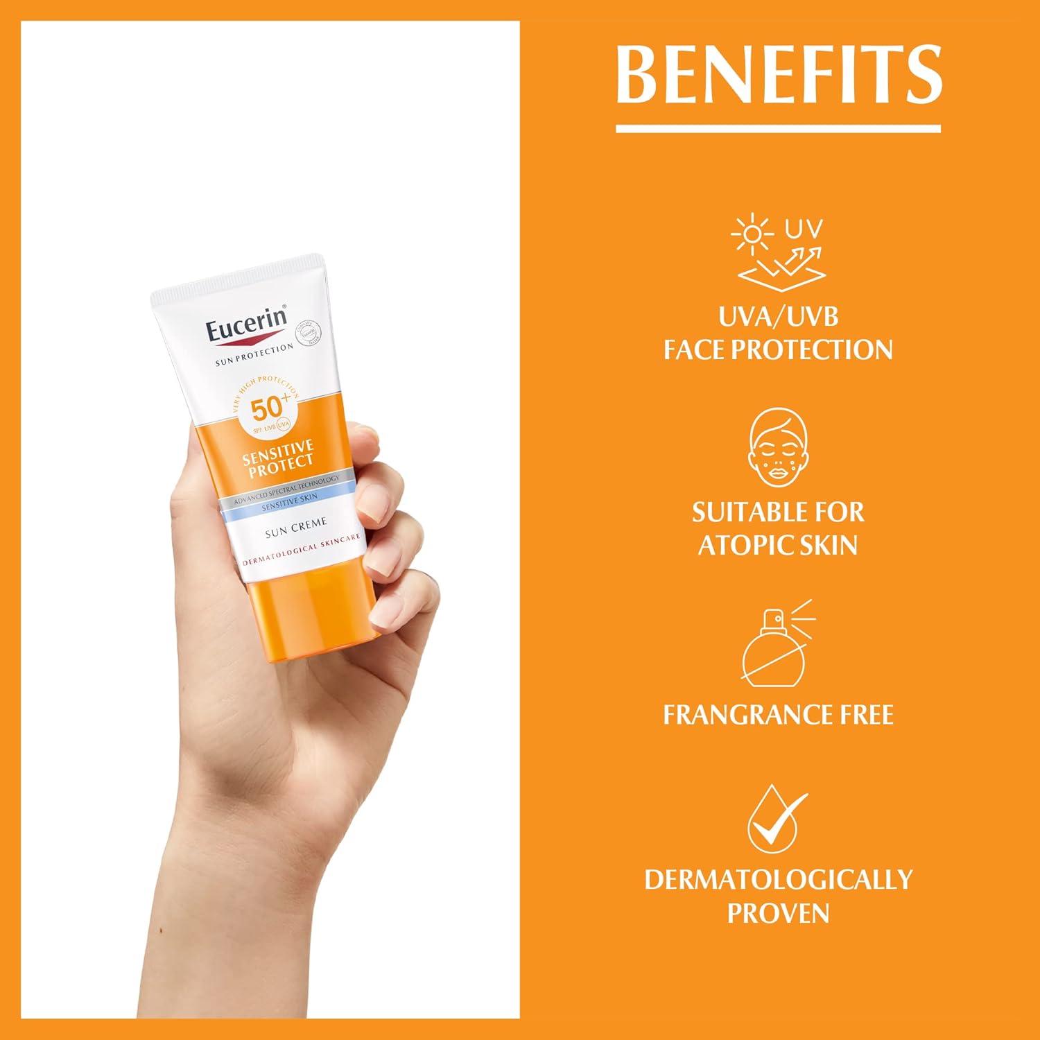 Eucerin Sun Protection 50+ LSF SPF UVB UVA Sensitive Protect Face Sun Cream 50ml