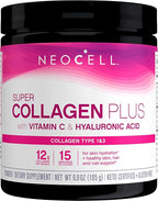 NeoCell Super Collagen Plus With Vitamin C and Hyaluronic Acid, For Skin Hydration and Healthy Skin, Hair and Nails Support, Unflavored, Collagen Powder, 6.9 oz., 1 Canister