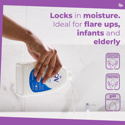 زيت استحمام كيو في (500 مل) غسول استحمام مرطب للبشرة الحساسة، يخفف من جفاف البشرة وحكة الجلد، تركيبة لطيفة ومتوازنة الحموضة، خالٍ من العطور والصابون وغير دهني وغير كوميدوغينيك.