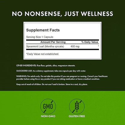 Swanson Spearmint Leaf (Mentha Spicata) - Full Spectrum Herbal Supplement Supporting Digestive Health & Mild Stomach Issues - Natural Formula Supporting Health & Wellness - (60 Capsules, 400mg Each)