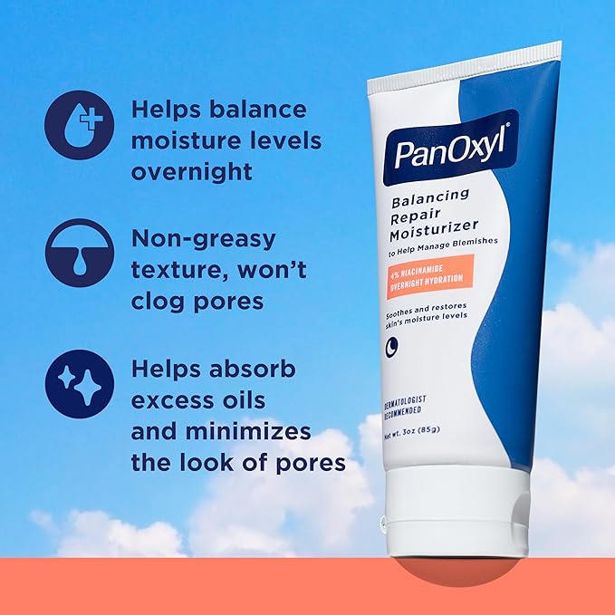 PanOxyl PM Balancing Repair Moisturizer With Niacinamide (Night Time Moisturizer for Acne-Prone Skin 85g