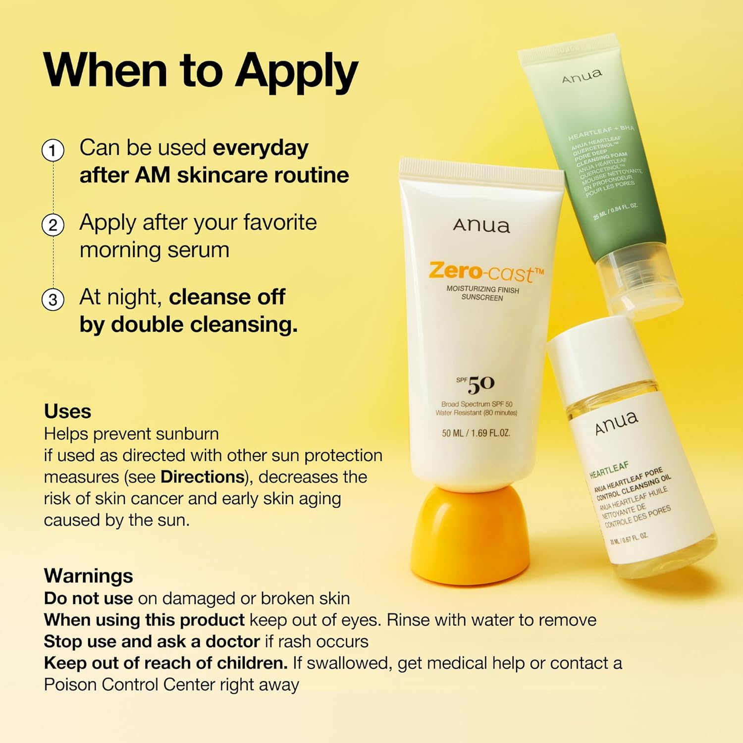 Anua Zero-Cast Moisturizing Finish Sunscreen,SPF 50 - 50ml