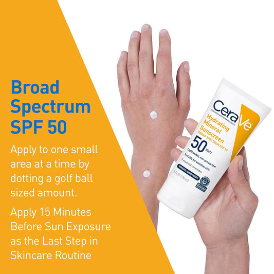 CeraVe Hydrating Mineral Sunscreen SPF 50 (Suitable for Sensitive Skin) Mineral Sunscreen 75 ml