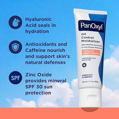 PanOxyl AM Oil Control Moisturizer Broad Spectrum SPF30 Mineral Sunscreen 48g