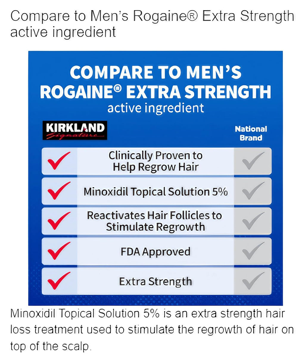 Kirkland Signature,6 Months-Minoxidil 5% Topical Solution Extra Strength Hair Regrowth Treatment for Men