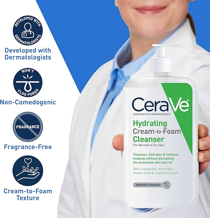 CeraVe Hydrating Cream-to-foam Cleanser For Normal to Dry Skin