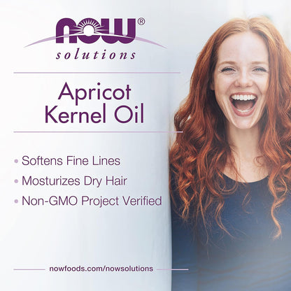 NOW Foods Solutions, Apricot Kernel Oil, Hair Moisturizer, Rejuvenating Skin Oil, Softens Fine Lines, 16-Ounce