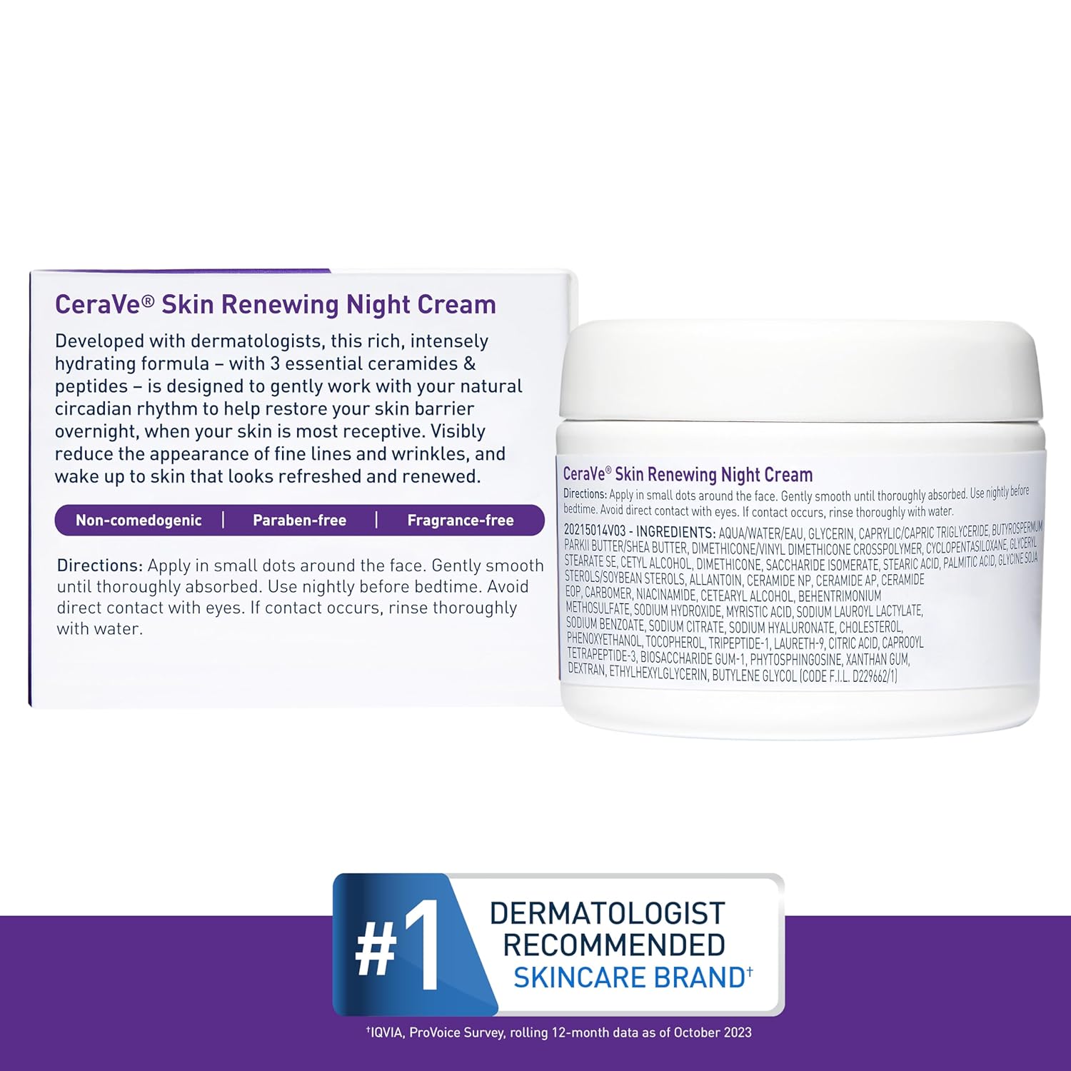 CeraVe Skin Renewing Night Cream – 30 g | With Peptides, Niacinamide & Ceramides