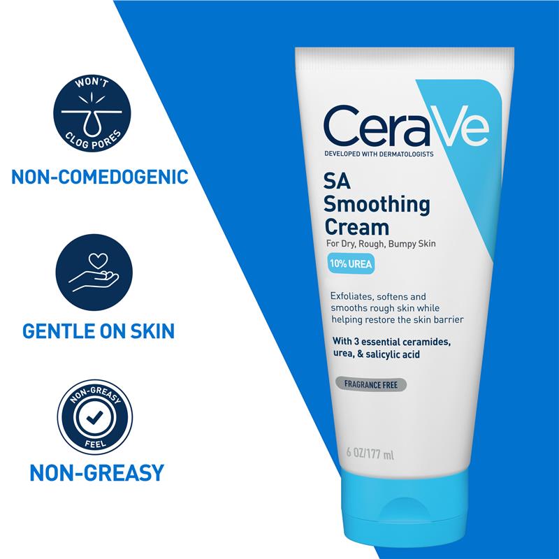 Cerave Sa Smoothing Cream | 177Ml/6Oz | Moisturiser For Dry, Rough & Bumpy Skin