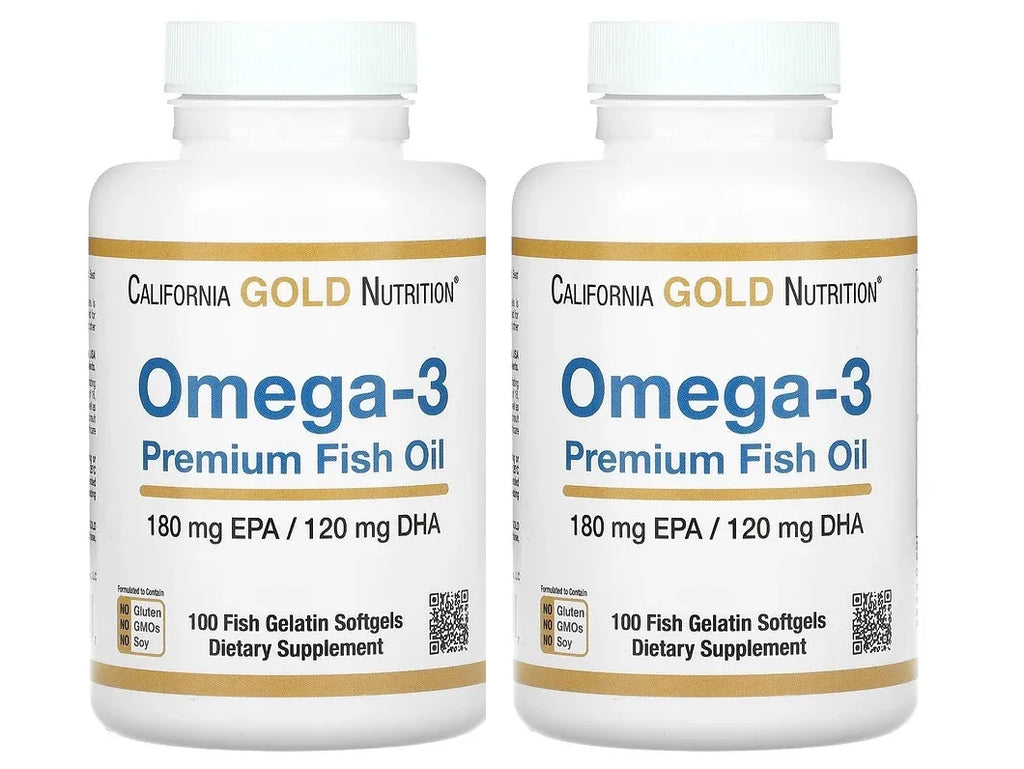 California Gold Nutrition Omega-3 Premium Fish Oil, Concentrated Formula with EPA & DHA, 100 Fish Gelatin Softgels - 2 Pack