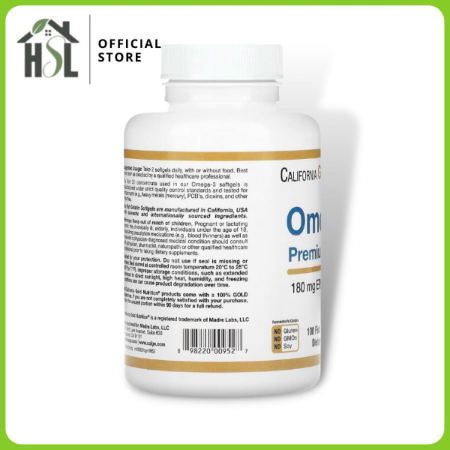 California Gold Nutrition Omega-3 Premium Fish Oil, Concentrated Formula with EPA & DHA, 100 Fish Gelatin Softgels -