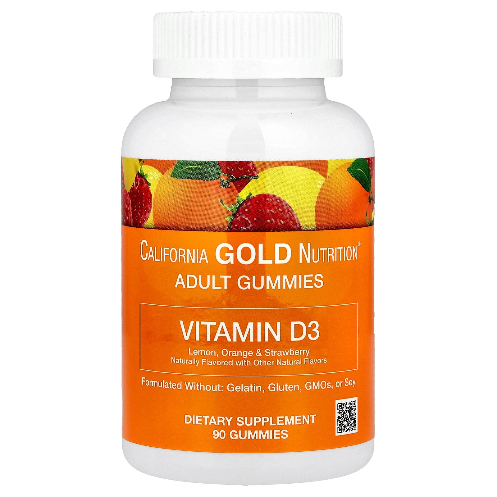 California GOLD Nutrition  Adult Gummies  Vitamin D3  (Lemon, Orange & Strawberry)  90 Vegetarian Gummies