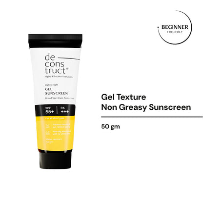 deconstruct
Lightweight
Gel Sunscreen, SPF 55+ (For All Skin Types)
[Water Resistant]