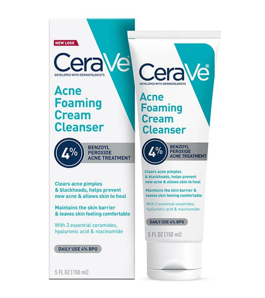 CeraVe Acne Foaming Cream Cleanser, 4% Benzoyl Peroxide Face Wash