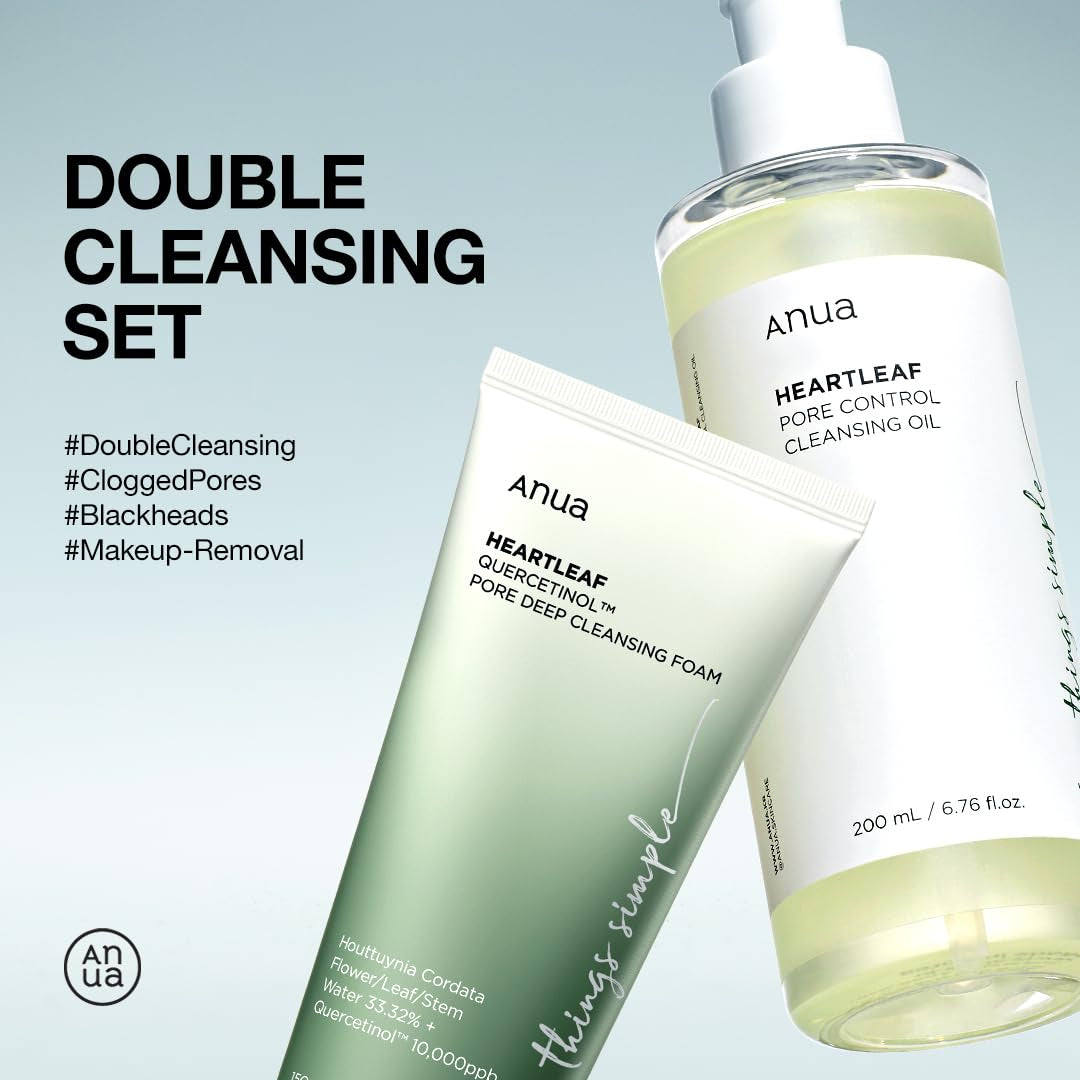 Anua Double Cleansing Duo – Korean Blackhead Remover & Pore Control Set | Heartleaf Cleansing Oil + Foam Cleanser