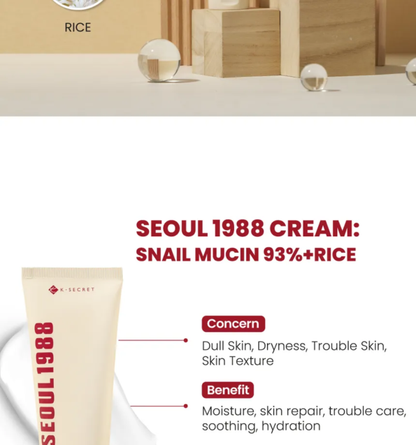 K-SECRET SEOUL 1988 Cream : Snail Mucin 93% + Rice