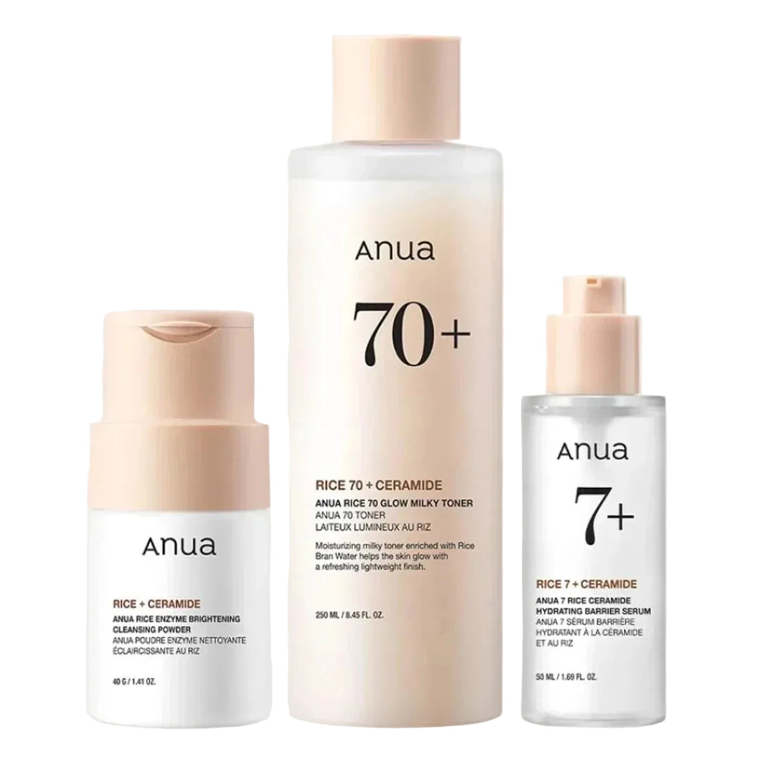 Anua Rice Glass Skin Routine Set – Powder + Toner + Serum