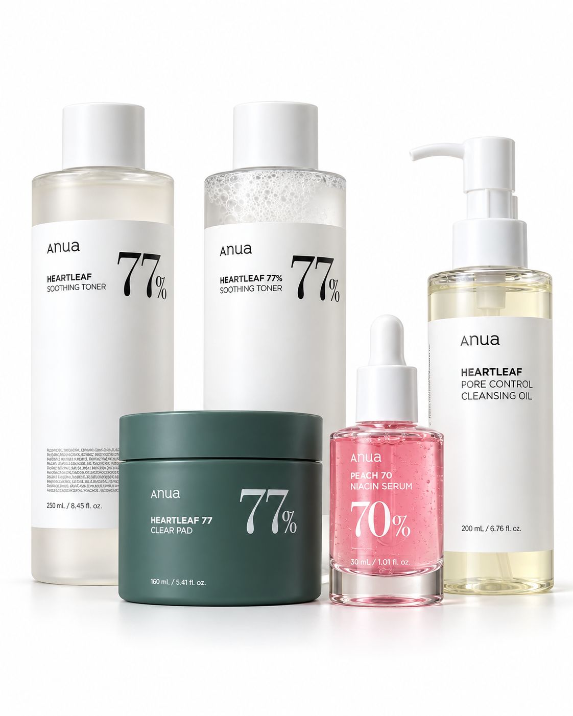 Anua Skincare Routine Set – Oil + Foam + Toner + Pads + Serum