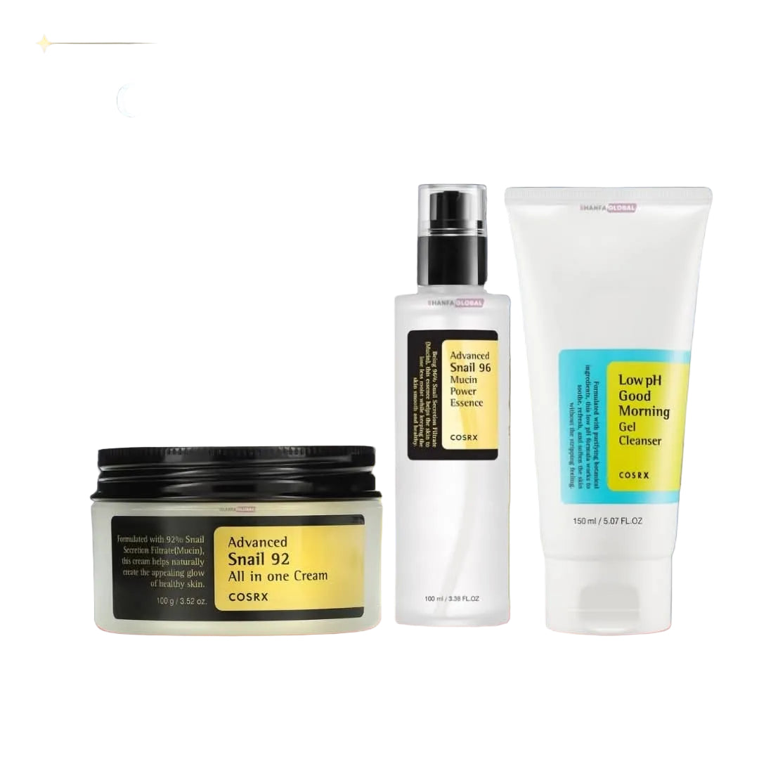 COSRX Snail Mucin Daily Routine Set – Cleanser + Essence + Cream
