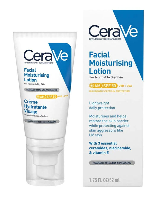 CeraVe Facial Moisturising Lotion with SPF 50 – 52 ml | For Normal to Dry Skin