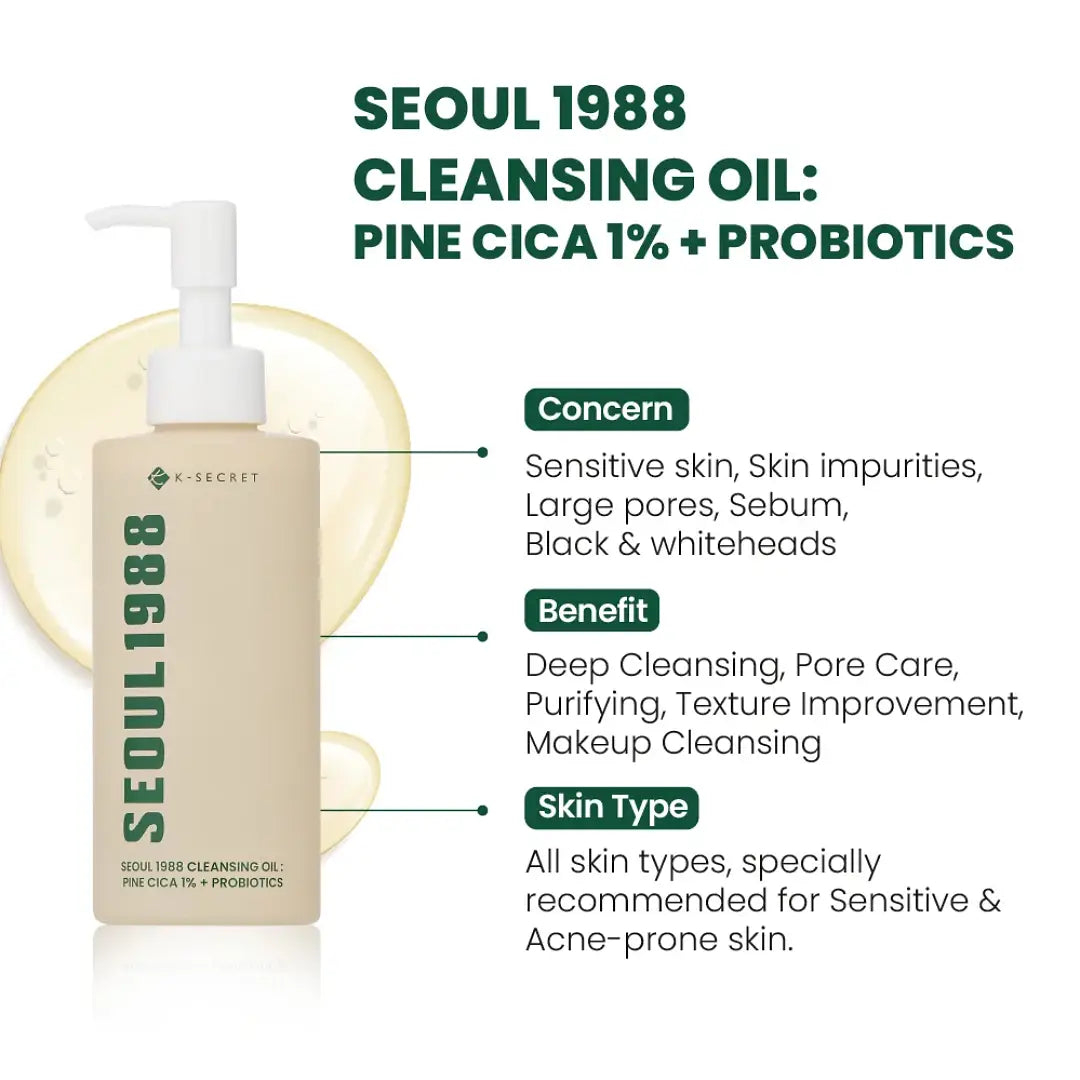 KSECRET SEOUL 1988 Cleansing Oil : Pine Cica 1% + Probiotics, 200ml