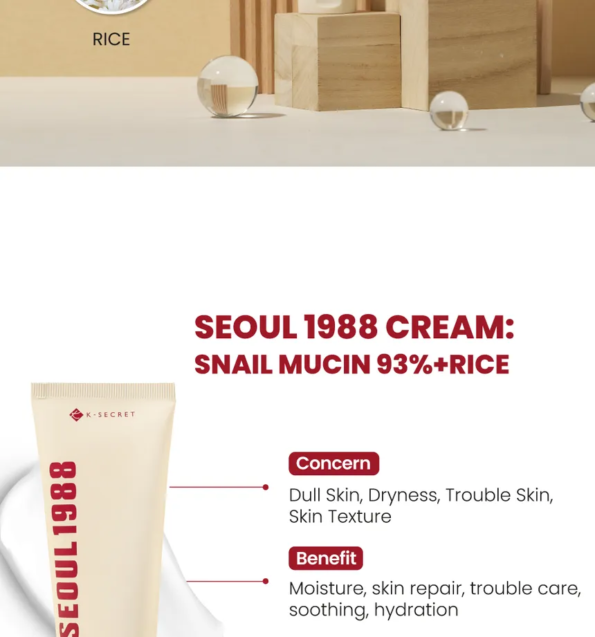 KSECRET Seoul 1988 Cream Snail Mucin 93% + Rice - image 2
