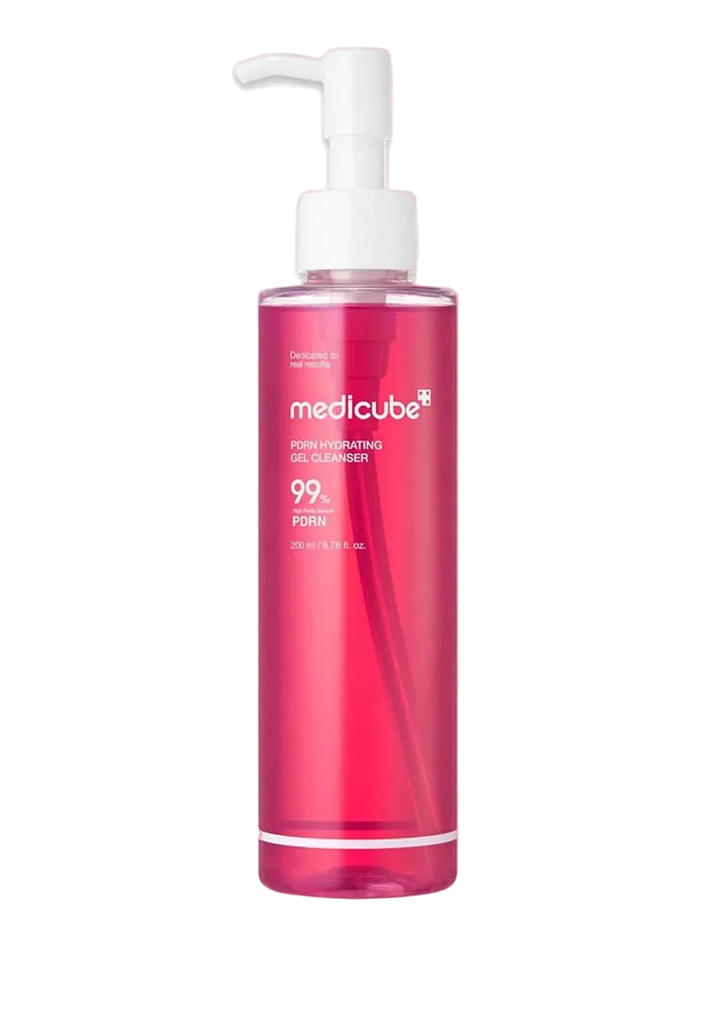Medicube PDRN Hydrating Gel Cleanser bottle on a pink background
