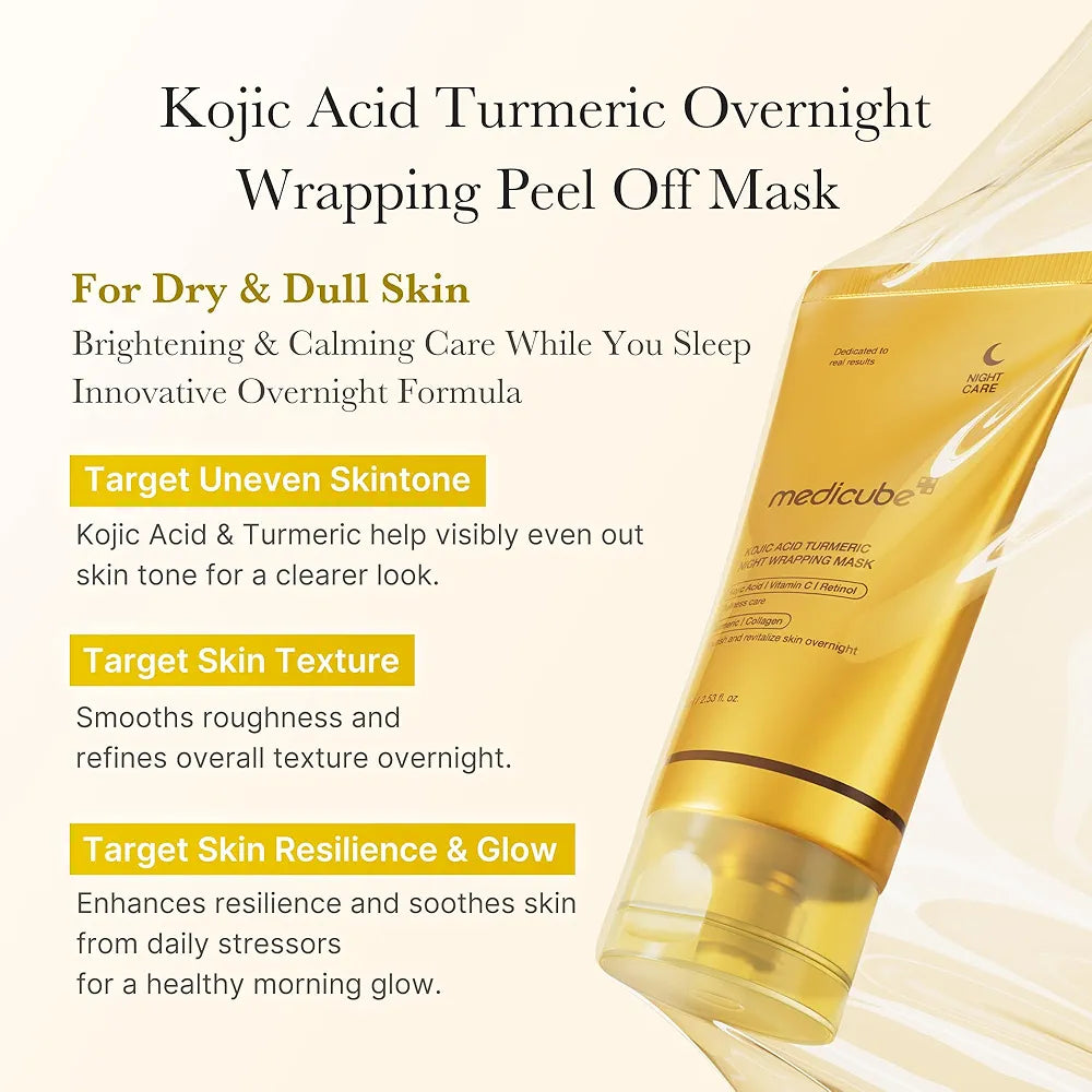 Medicube Kojic acid & Turmeric Collagen Overnight Wrapping Mask – Peel‑Off Brightening & Firming