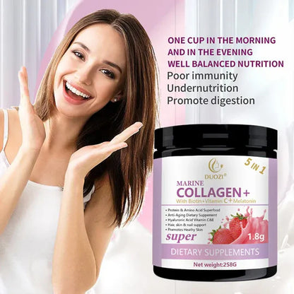 مسحوق الكولاجين البحري من دوزي مع البيوتين وفيتامين سي والميلاتونين (حجم 258 جرام)