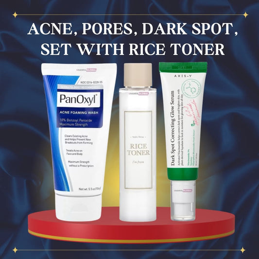 Acne Pores, Dark spots, set with Rice Toner