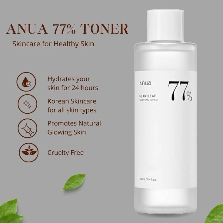 Anua Heartleaf 77 Soothing Toner I pH 5.5 Trouble Care, Calming Skin, Refreshing, Hydrating, Purifying, Cruelty Free, Vegan,(250ml / 8.45 fl.oz.)