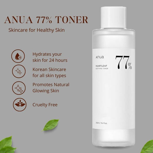 Anua Heartleaf 77 Soothing Toner I pH 5.5 Trouble Care, Calming Skin, Refreshing, Hydrating, Purifying, Cruelty Free, Vegan,(250ml / 8.45 fl.oz.)