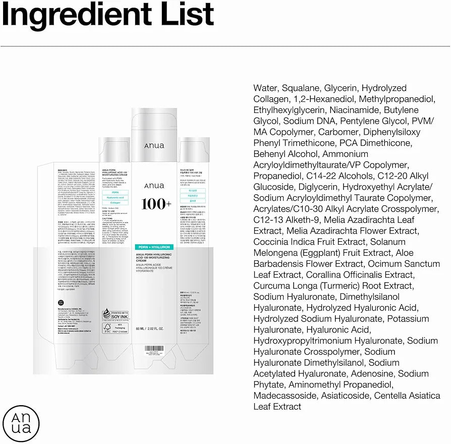 ANUA PDRN Hyaluronic Acid 100 Moisturizing Cream.