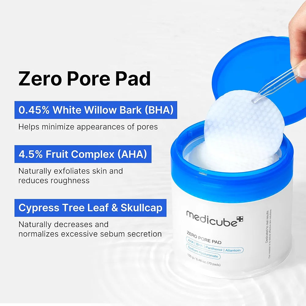 Medicube Zero Pore Pad – Dual-Textured AHA/BHA Toner Pads for Visible Pore Refining