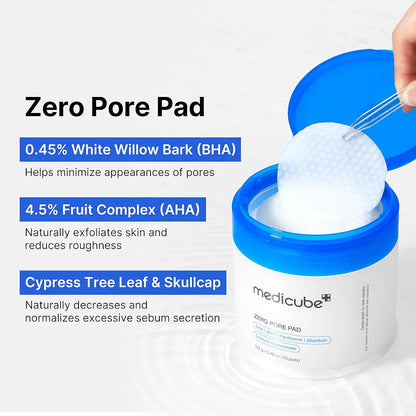 Medicube Zero Pore Pad – Dual-Textured AHA/BHA Toner Pads for Visible Pore Refining