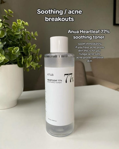 Anua Heartleaf 77 Soothing Toner I pH 5.5 Trouble Care, Calming Skin, Refreshing, Hydrating, Purifying, Cruelty Free, Vegan,(250ml / 8.45 fl.oz.)