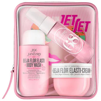 Sol de Janeiro Beija Flor Jet Set - Nourishing and Hydrating Body Cream, Perfume Mist, and Body Wash in Pink - Dewy Finish for All Skin Tones