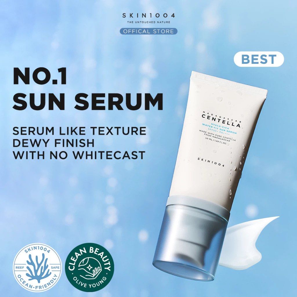 SKIN 1004 CENTELLA Hyalu CICA Water-fit Sun Serum 50 ML – Lightweight, Hydrating Serum with Protection, Soothing for Sensitive Skin, Moisturizing & Non-Greasy andGeoMetal™ Gauze Pad