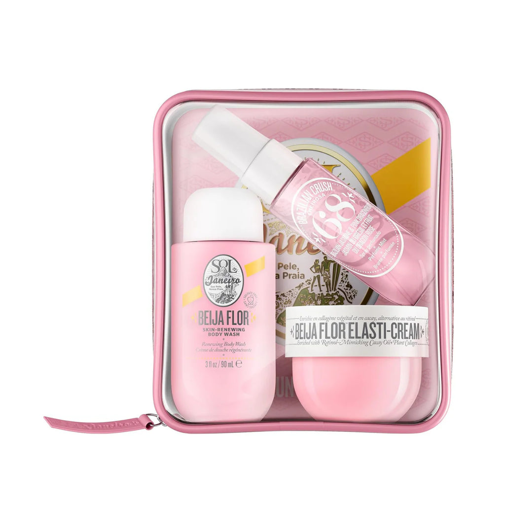 Sol de Janeiro Beija Flor Jet Set - Nourishing and Hydrating Body Cream, Perfume Mist, and Body Wash in Pink - Dewy Finish for All Skin Tones